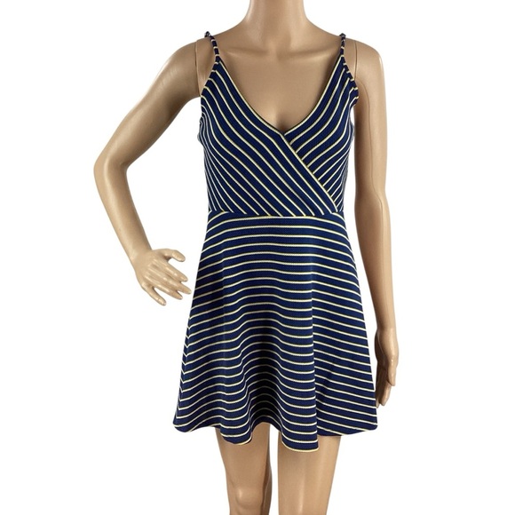 Aeropostale Navy Striped Ribbed Knit Surplice Mini Dress Small - Picture 1 of 7